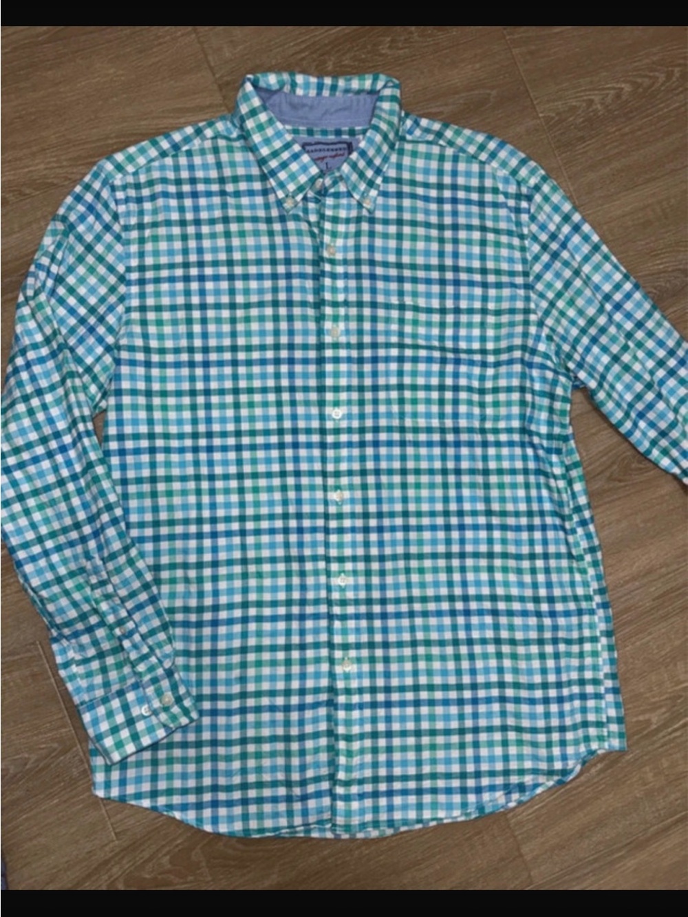 Men's Blue & Green Gingham Button-Down Shirt saddlebred size large
